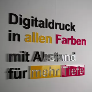 3D Schriftzug aus Plexiglas in mehreren Farben in verschieden Anbringungsarten