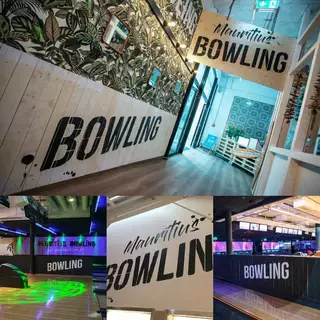 Bowling Stencil auf mehreren Untergründen in einer Bowlingbahn angebracht