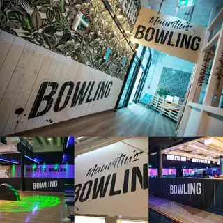 Bowling stencil applied on multiple surfaces in a bowling alley