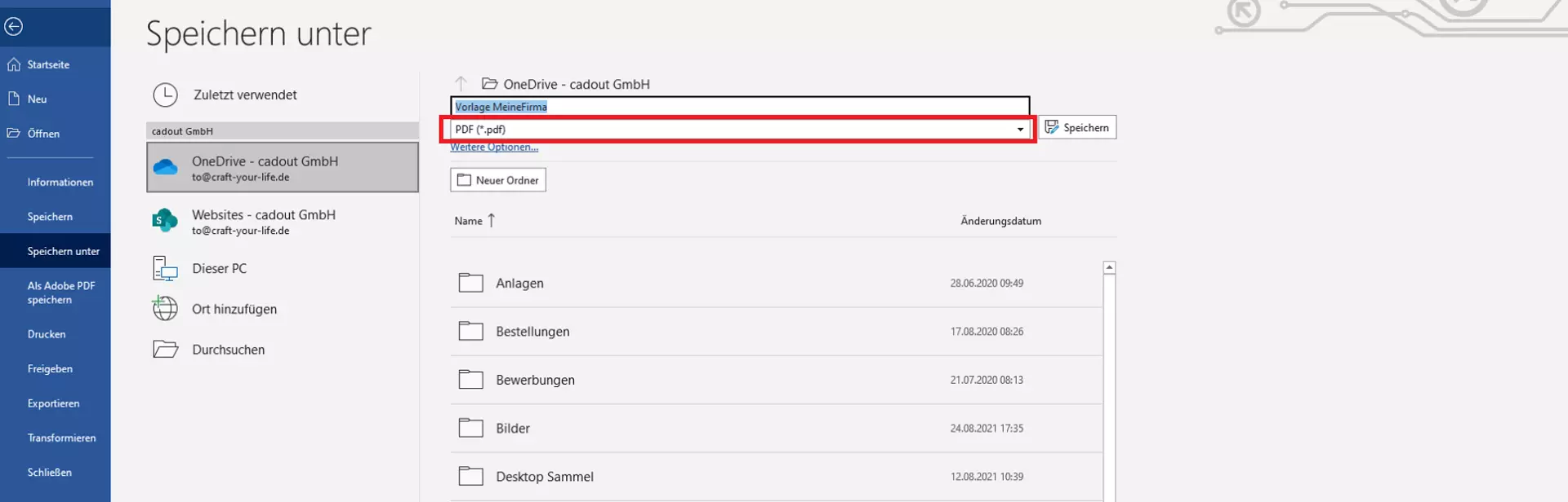 Worddatei als pdf-Datei abspeichern