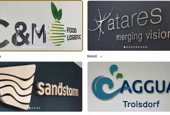 Beispiele für 3D-Logos aus verschiedenen Materialien im Konfigurator