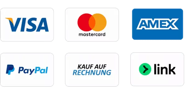 Logos von: MasterCard, Visa, PayPal, Pay direkt, Sofort Überweisung und giropay