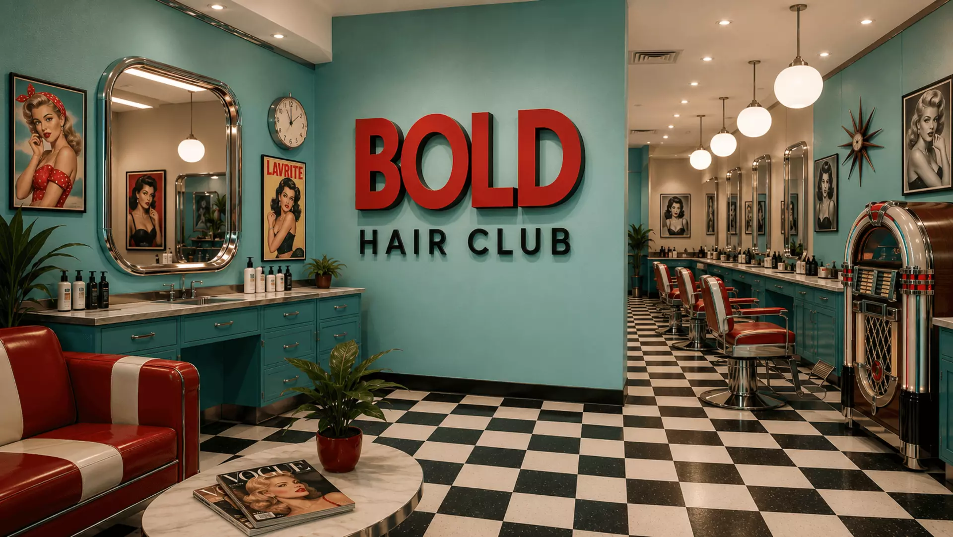 Bold Salon logo on turqoise wall