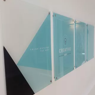 Acrylic glass sign as decoration in the office with different colors