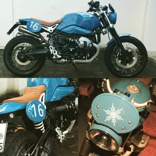 Motorrad lackiert mit individuell designten Motiven - Malerschablone