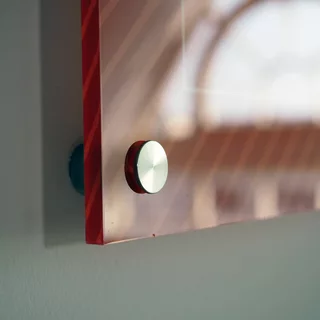 Close-up of an acrylic glass sign with customized print